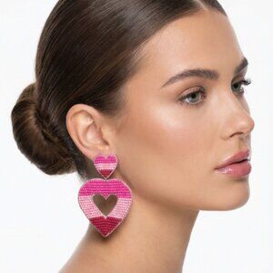 💖 Ombre Pink Beaded Heart Statement Earrings 💖